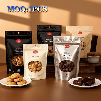 사용자 지정 라미네이트 플라스틱 알루미늄 엽지 가방 지퍼 상단 식품 포장 플래트 부분 창과 함께 서있는 가방