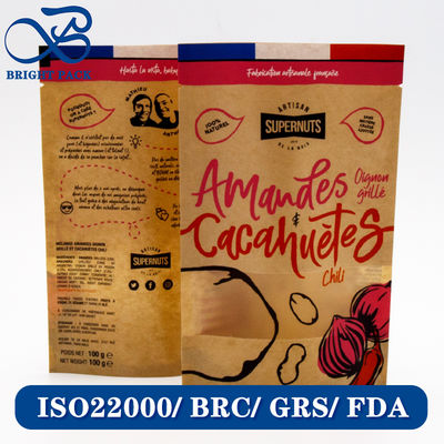 투명한 창문과 사용자 정의 가능한 인쇄 패턴을 가진 식품 포장용 재활용 및 생분해 가능한 Kraft 종이 봉지.