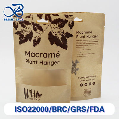 맞춤 인쇄가 가능한 투명 창이 있는 재활용 및 분해 가능한 크라프트 종이 파우치, 일상 제품 포장용.